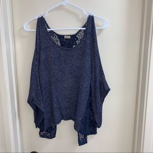 Hollister knit boho cold shoulder open back blue lace blouse XS